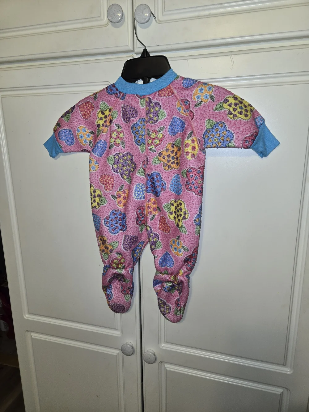 Pink Hearts Baby One-Piece Sleeper with Blue Trim